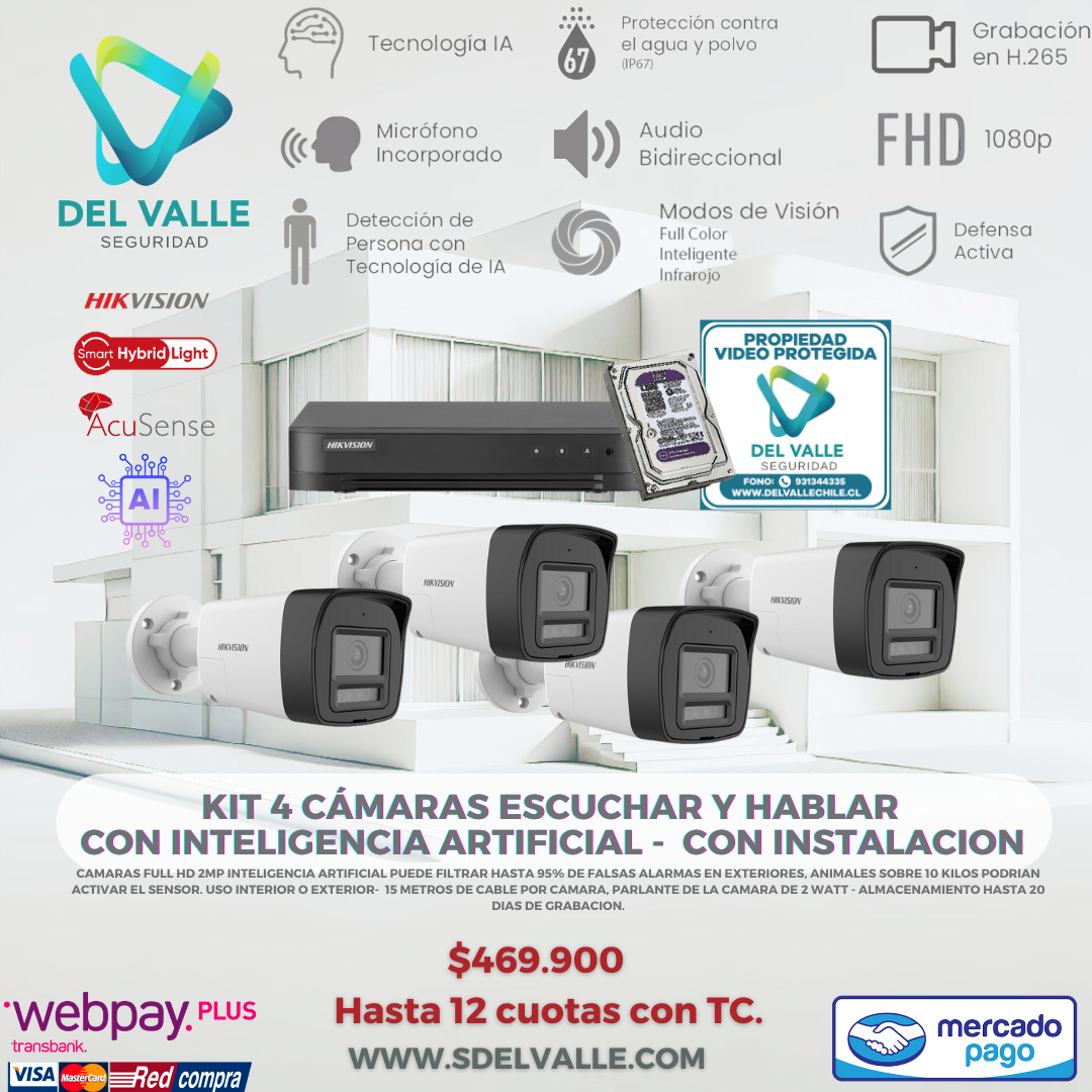 Kit 4 Cámaras Full HD Escuchar y Hablar, con Inteligencia artificial.