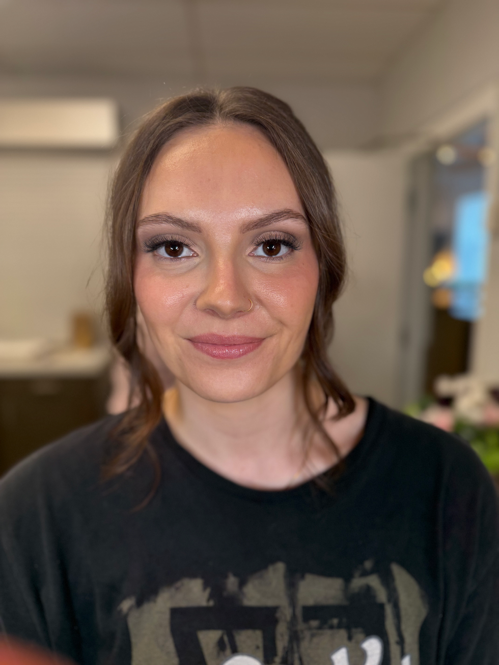 West Michigan bridal makeup featuring glowing skin and soft neutral tones