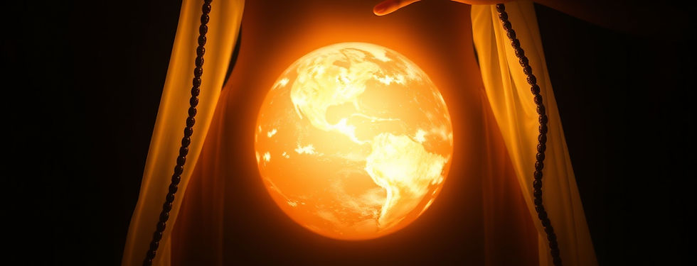 a light goes out from a women belly and