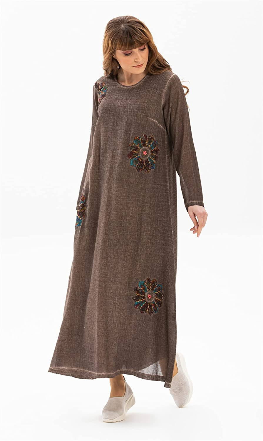 الصورة المصغرة: كم طويل قماش إليف فستان طويل قهوة