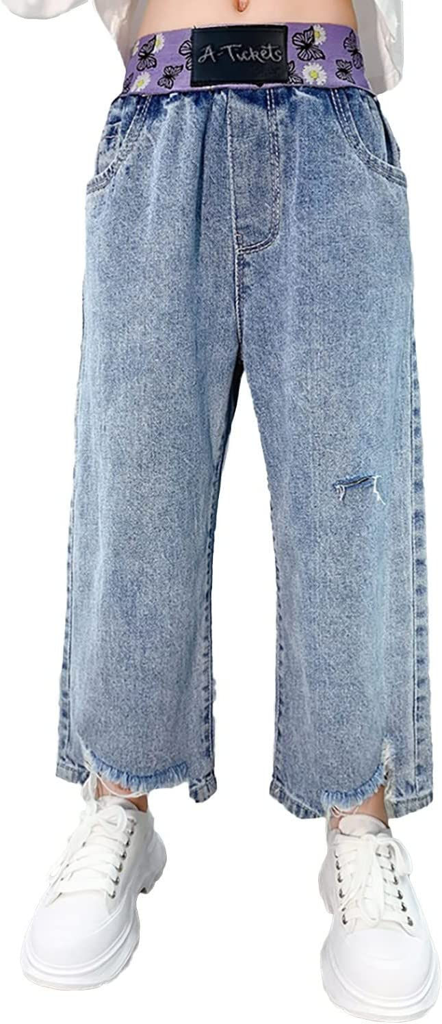 الصورة المصغرة:  جينز ثقوب جينز أزرق جينز ، بنطلون عتيق ، ساق عريضة ، مناسب للأطفال