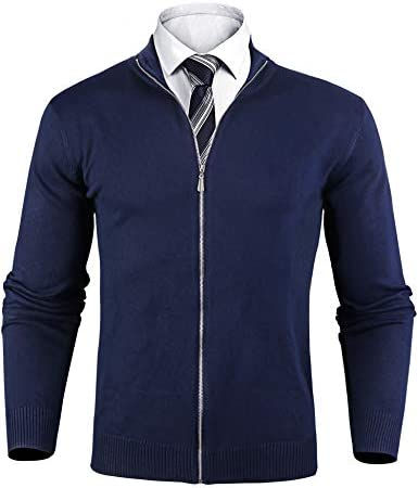 الصورة المصغرة: سترة رجالية محبوكة سميكة بسحاب كامل وياقة واقفة دافئة معطف شتوي