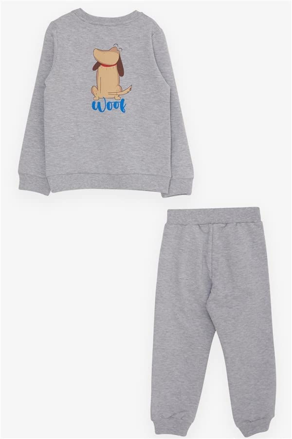 الصورة المصغرة: طقم بدلة رياضية للأولاد الصغار مرتبك بطبعة جرو رمادي ناعم ( أشهر -  سنوات)