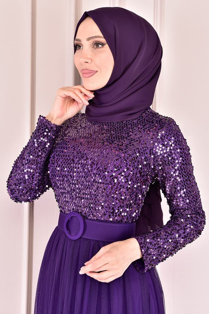 الصورة المصغرة: فستان سهرة مزين بالترتر بنفسجي