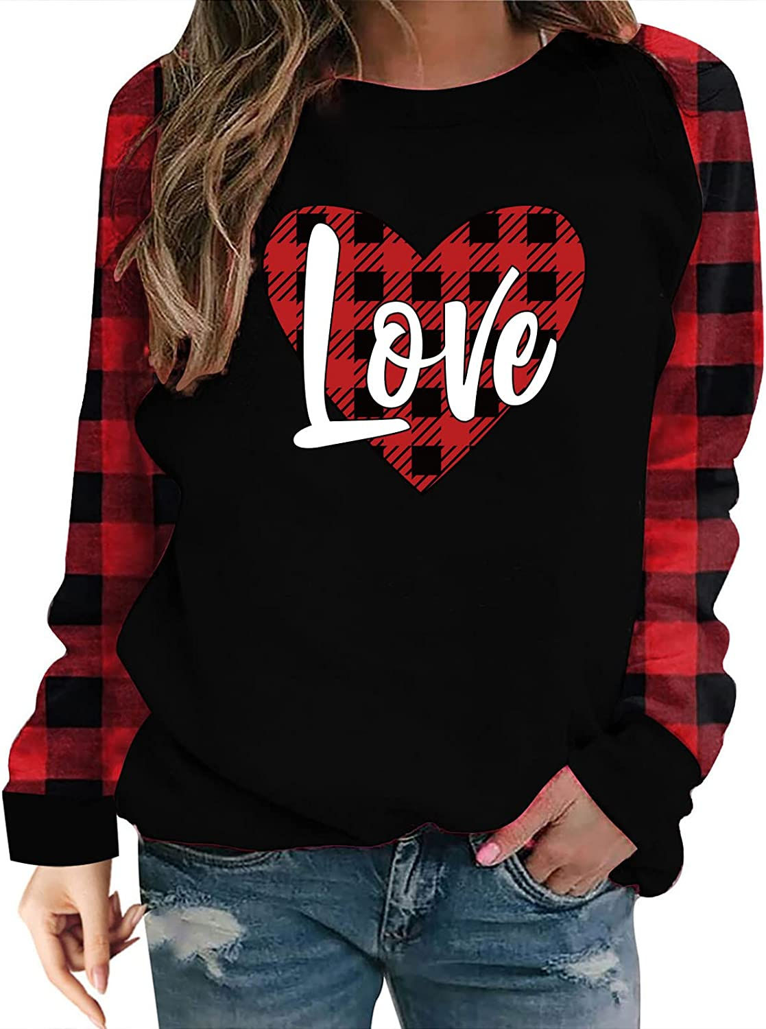 قمصان  طويلة الأكمام للنساء ، قمصان عيد الحب النسائية ، قمصان مطبوعة على شكل قل