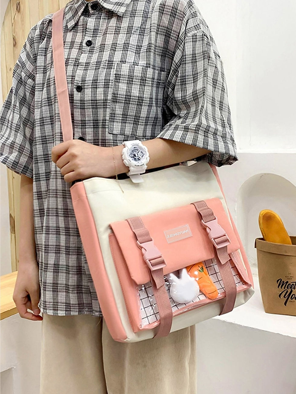 الصورة المصغرة: مجموعة حقيبة الظهر الوظيفية مزخرف برقعة عبارة مع تعليقة حقيبة 5 قطع