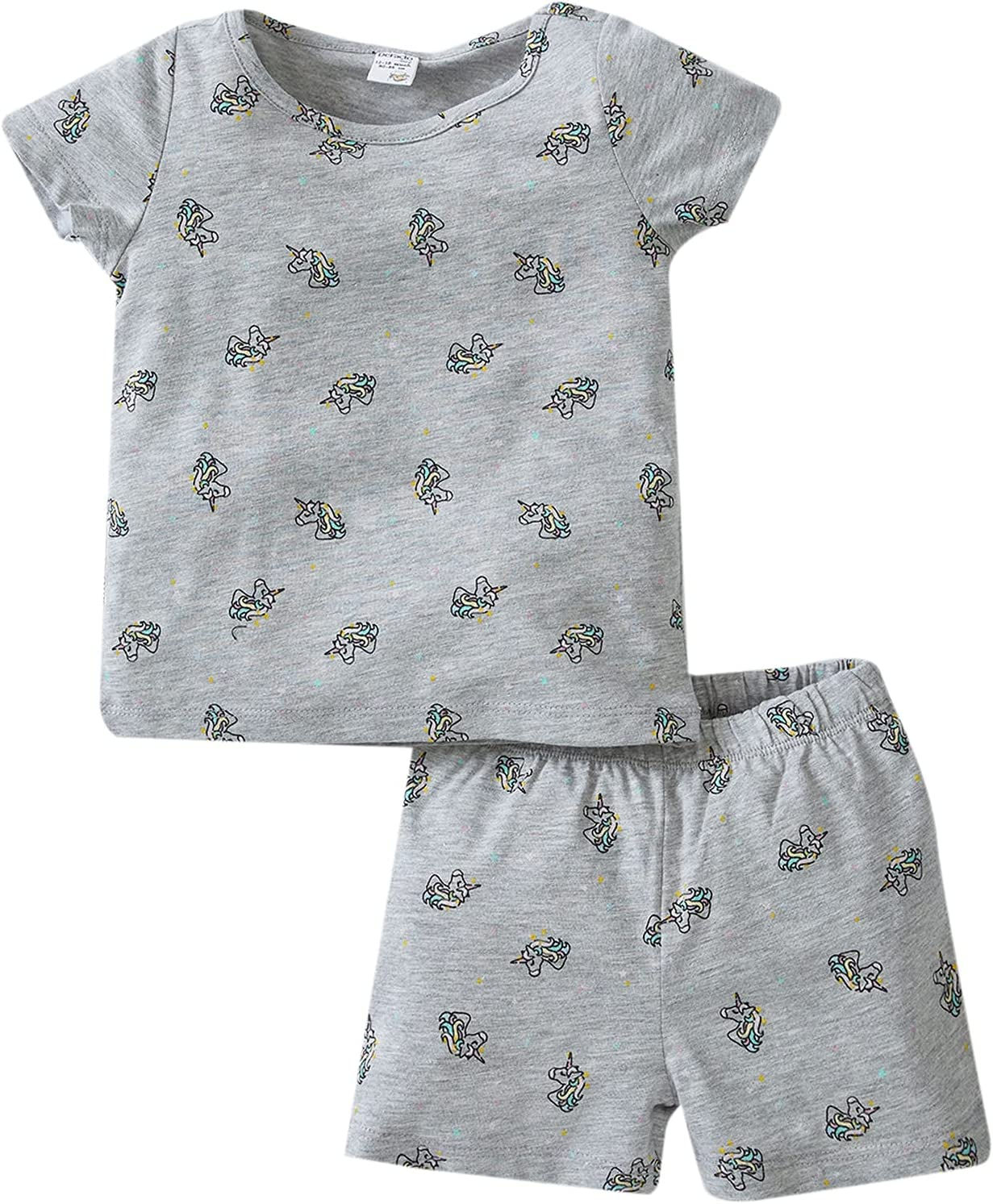 طقم بيجاما ديفاكتو  للجنسين بنقشة يونيكورن بأكمام قصيرة للرضع