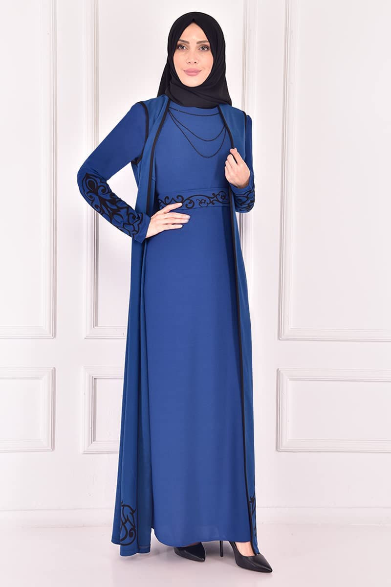 الصورة المصغرة: فستان صدرية مزين أسود بنزين