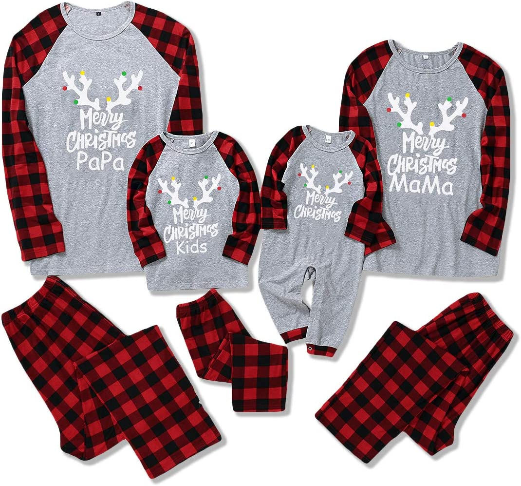 طقم بيجامات عيد الميلاد المطابقة للعائلة للأب والأم بيجامات للأطفال برسومات منق