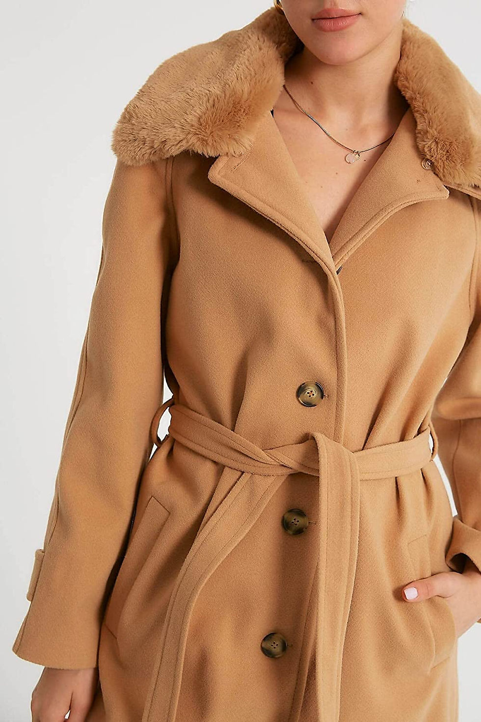 الصورة المصغرة: Robin Collar Plush Detailed Belted Coat Camel
