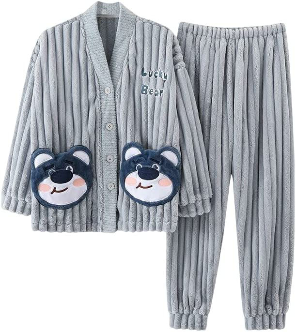 الصورة المصغرة: LUBOSE Women's flannel nightgown set, winter long sleeved nightgown, warm comfo