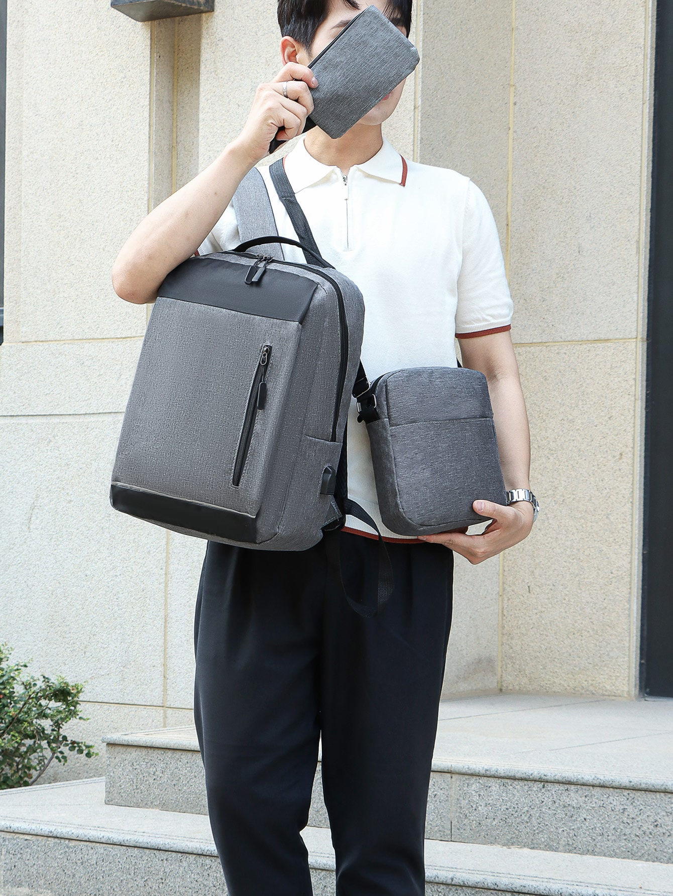 طقم حقيبة ظهر سعة كبير مبسط 3 قطع للرجال