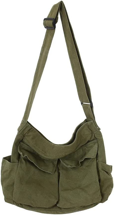 الصورة المصغرة: TIAASTAP Hobo canvas messenger bag, large Hobo crossbody bag, multi-pocket, Hob
