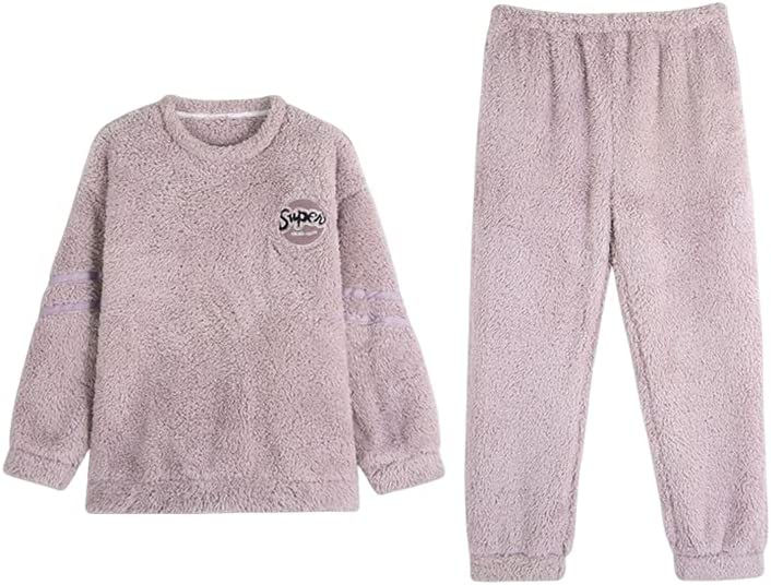 الصورة المصغرة: LUBOSE Women's nightgown, flannel, warm nightgown set, soft and comfortable, 2-