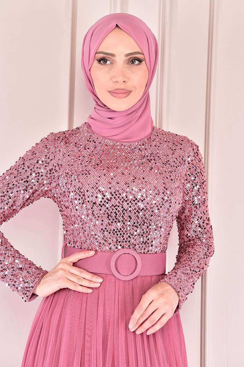 الصورة المصغرة: فستان سهرة مزين بالترتر وردي مجفف