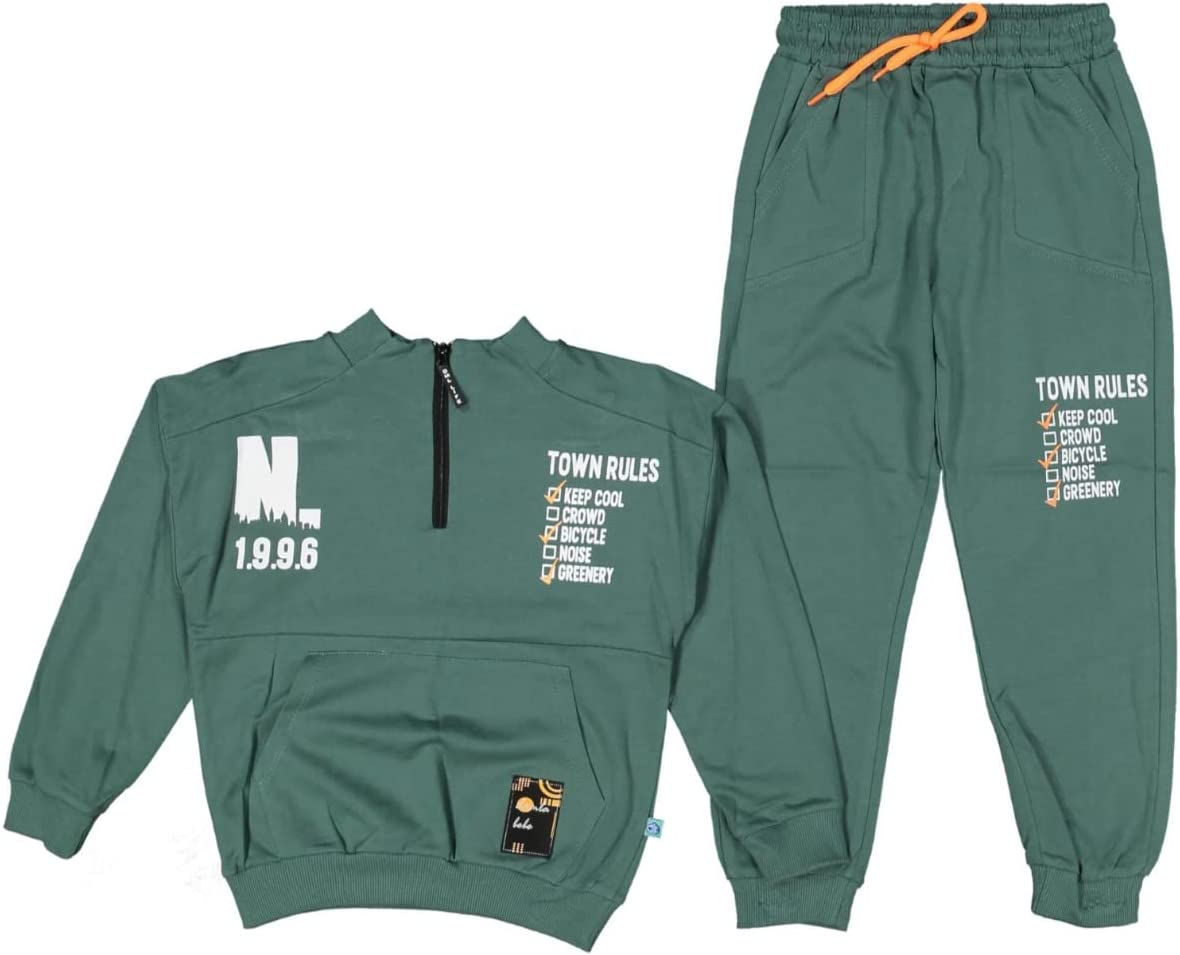 طقم رياضي للأولاد بجيب الكنغر بسحاب نصف سحاب