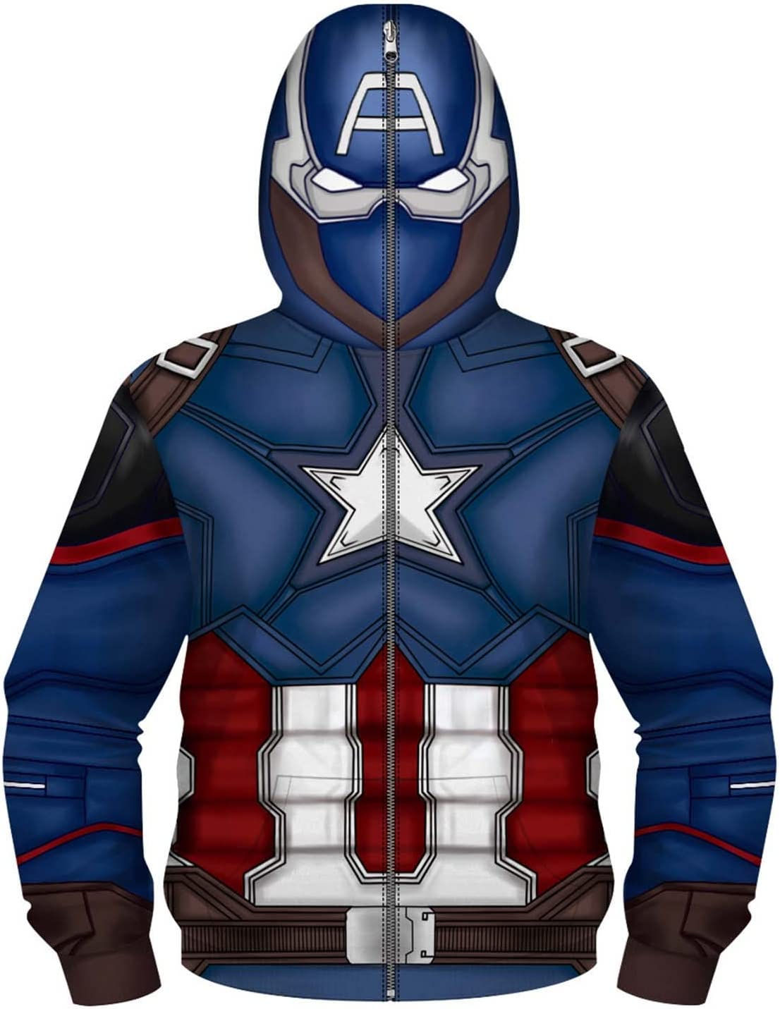 BESZKA Superhero Team Leader America هوديي بأكمام طويلة وسحاب للأطفال في الهواء