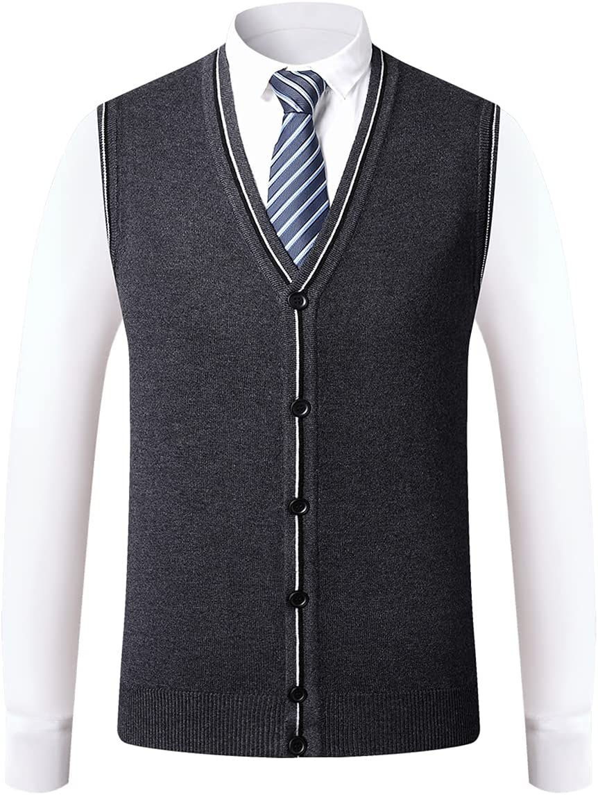 الصورة المصغرة:  رجل كلاسيكي شفرات متماسكة الخامس الرقبة متماسكة سترة بلا أكمام أزرار سترة تريك