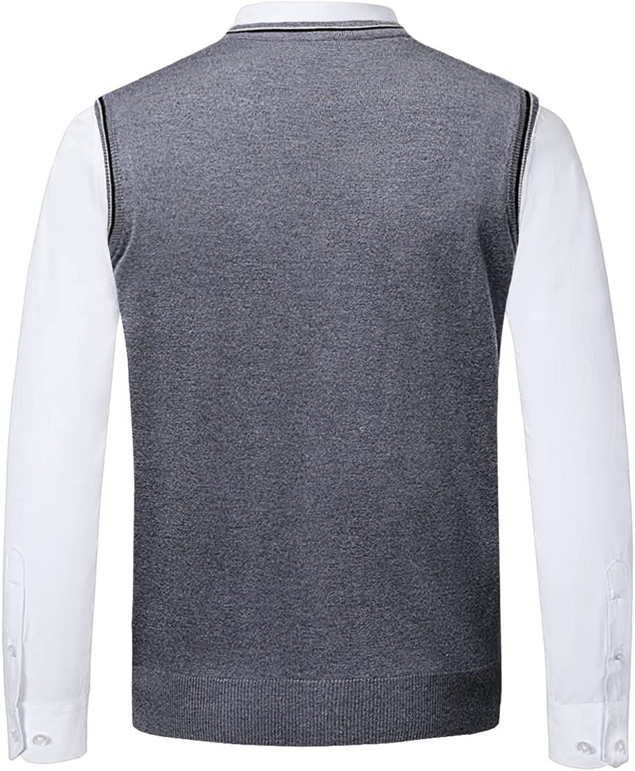 الصورة المصغرة:  رجل كلاسيكي شفرات متماسكة الخامس الرقبة متماسكة سترة بلا أكمام أزرار سترة تريك