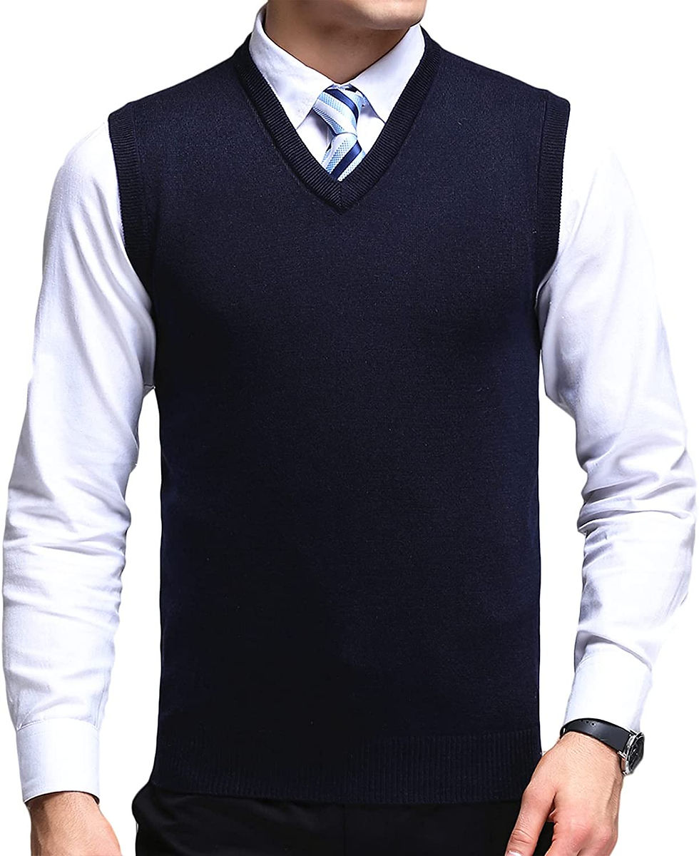 الصورة المصغرة:  رجالي كنزة صوفية بدون أكمام سترة كلاسيكية برقبة على شكل حرف  منسوجة من الصوف ا