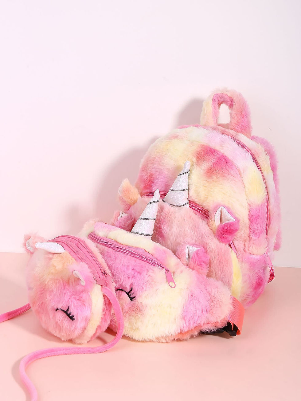 الصورة المصغرة: طقم حقيبة ظهر صبغ متعادل مزخرف بوحيد القرن 3 قطع بنات