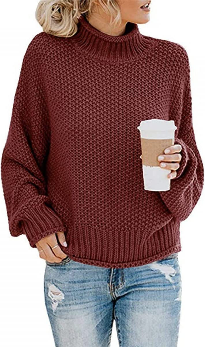 الصورة المصغرة:  بلوفرات للنساء  بلوفر نسائي بياقة مدورة وأكمام طويلة بلوفر فضفاض سميك محبوك بل