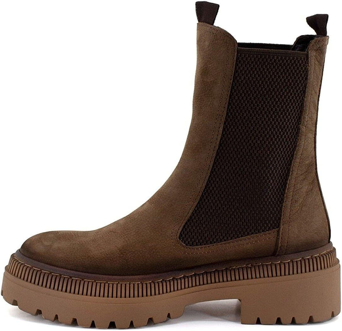 مامامية  حذاء بوت نسائي جلد نعل سميك ومزود بإطار