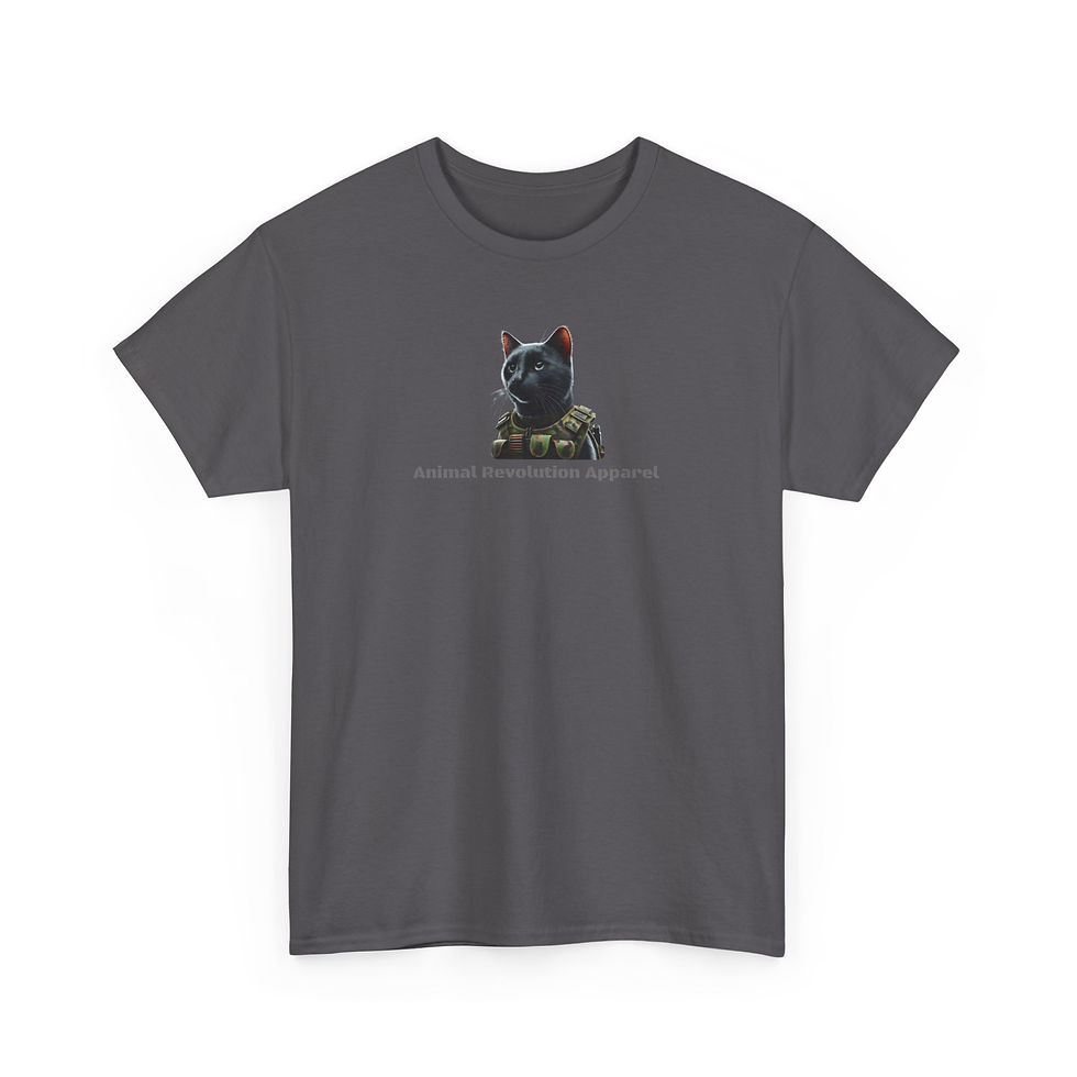 Thumbnail: Military Black Cat Portrait Unisex Heavy Cotton Tee