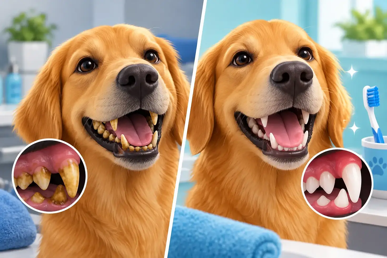 Antes e depois na higiene bucal canina