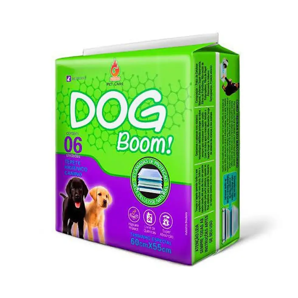 TAPETE HIGIENICO PARA CÃES DOG BOOM 60X55 C/6UN