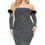 Thumbnail: Gray Sparkle - Off Shoulder Feather Trim Detail Sequin Dress