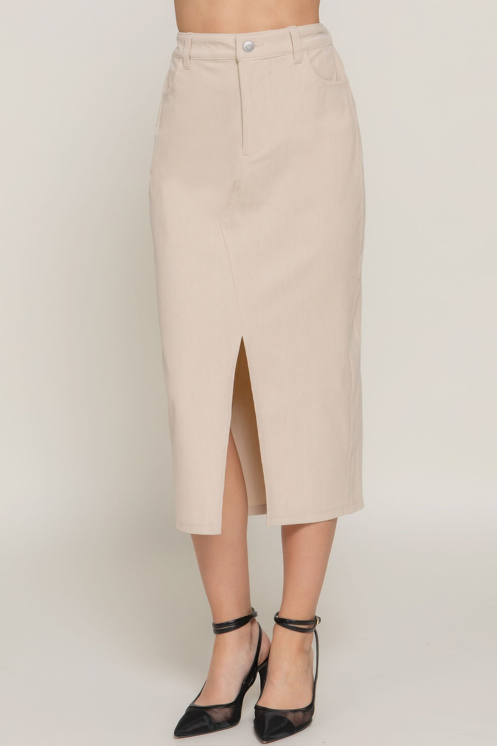 Thumbnail: Front Open Slit Corduroy Midi Skirt        