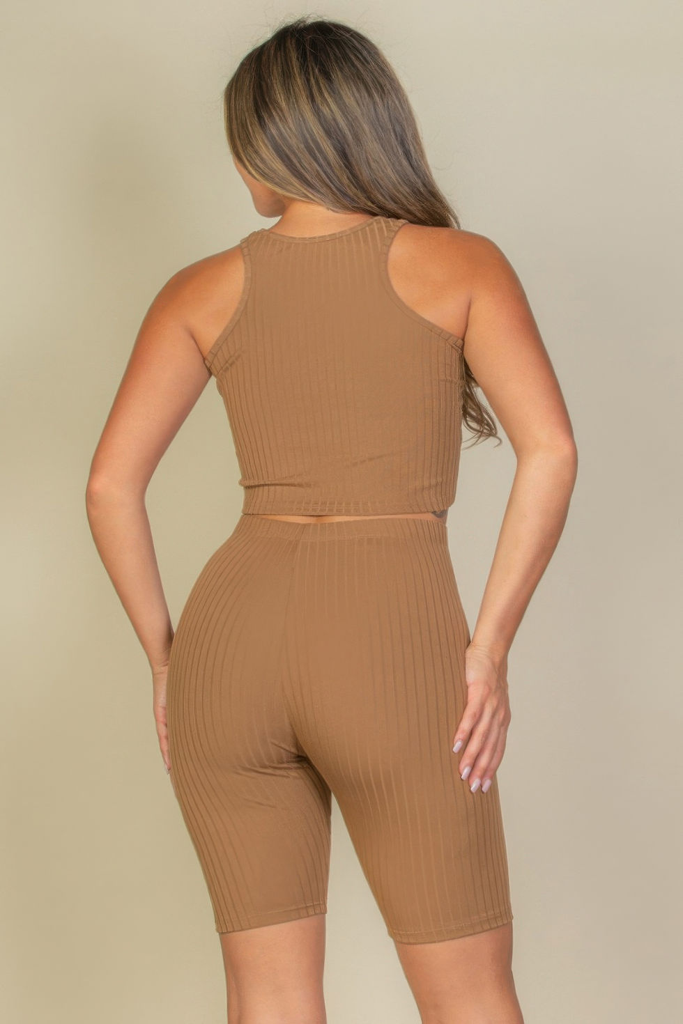 Thumbnail: Ribbed Cropped Tank Top And Biker Shorts Set
