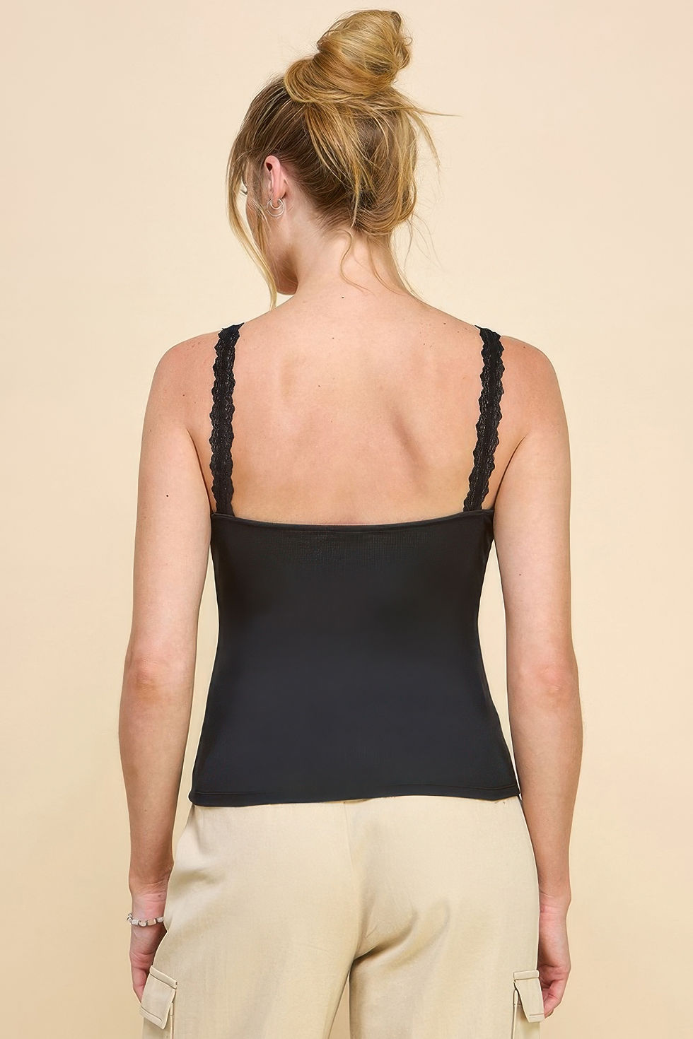 Thumbnail: Ribbed V-neck Lace Trim With Strap Tank Top