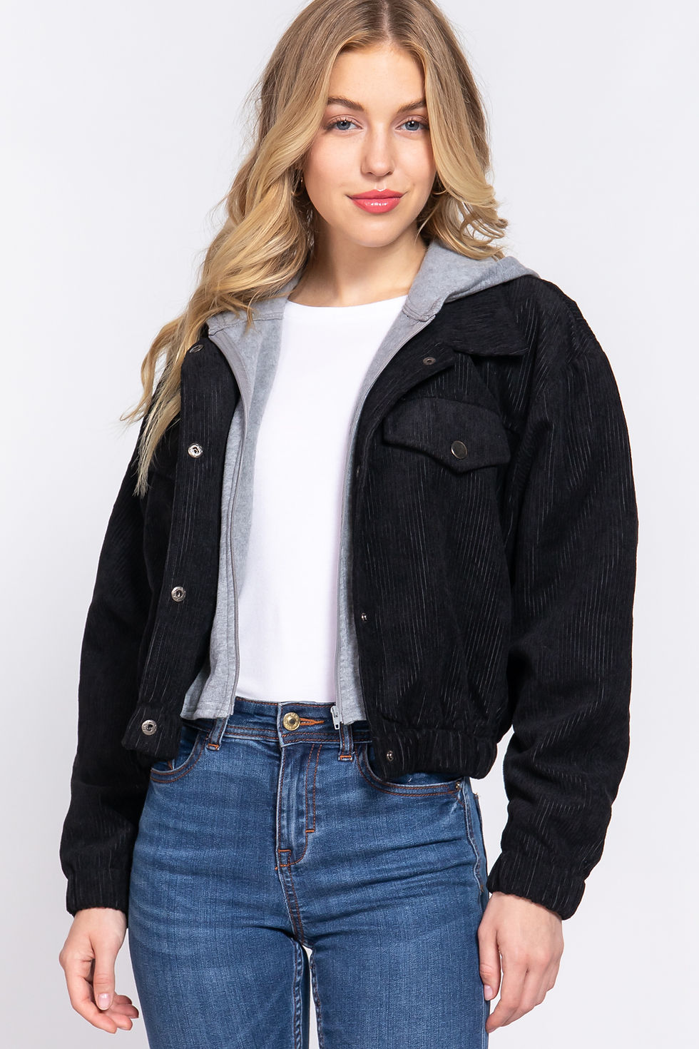 Thumbnail: Long Slv Hoodie Corduroy Jacket            
