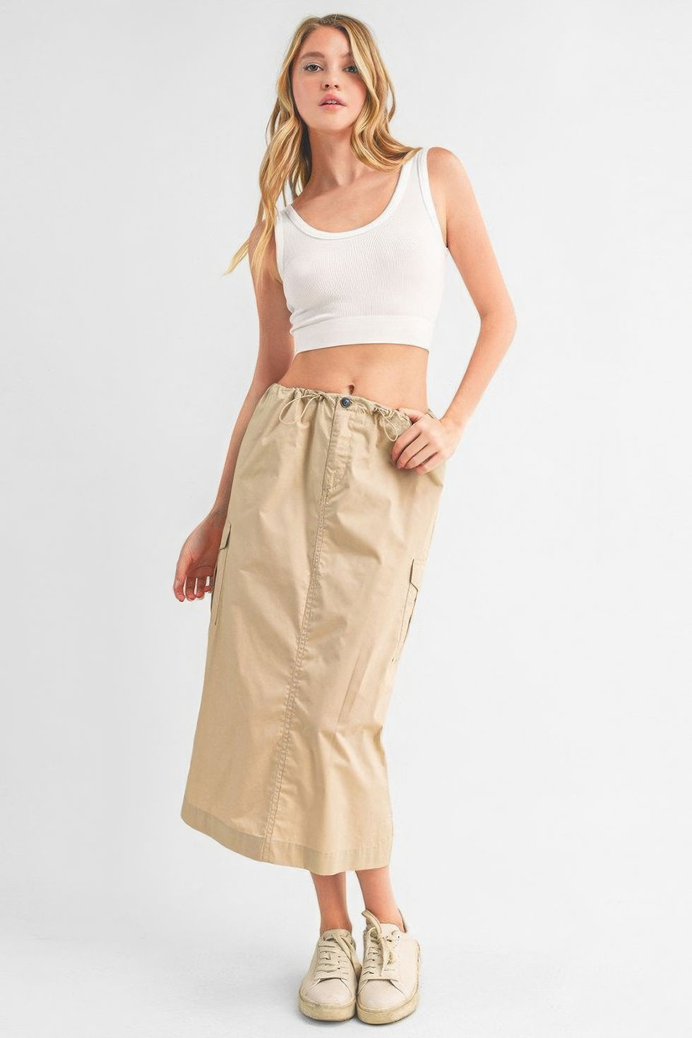 Thumbnail: Cargo Skirt With Drawstring Midi Skirt