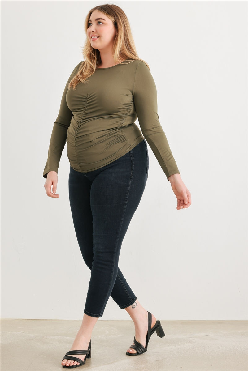 Thumbnail: Plus Olive Ruched Long Sleeve Top