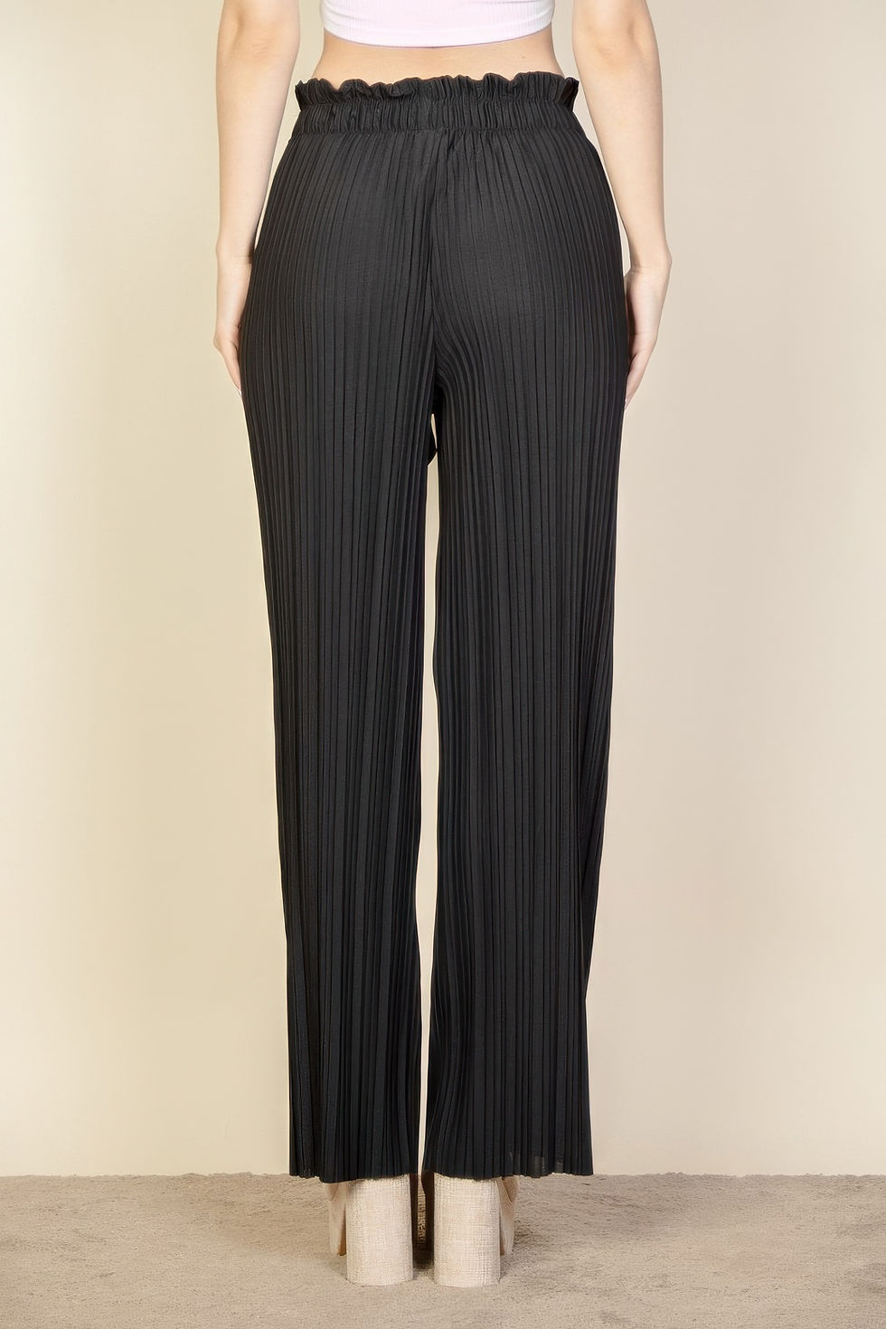 Thumbnail: Pleated Stretch Crepe Pull-on Wide Leg Tie Front Pants