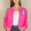 Thumbnail: Ezwear Letter Patched Crop Varsity Jacket