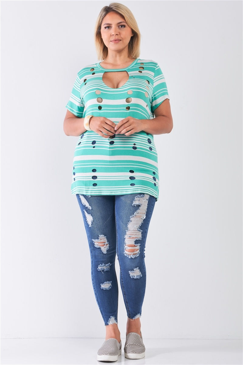 Thumbnail: Plus Striped And Distressed Cut-out Top