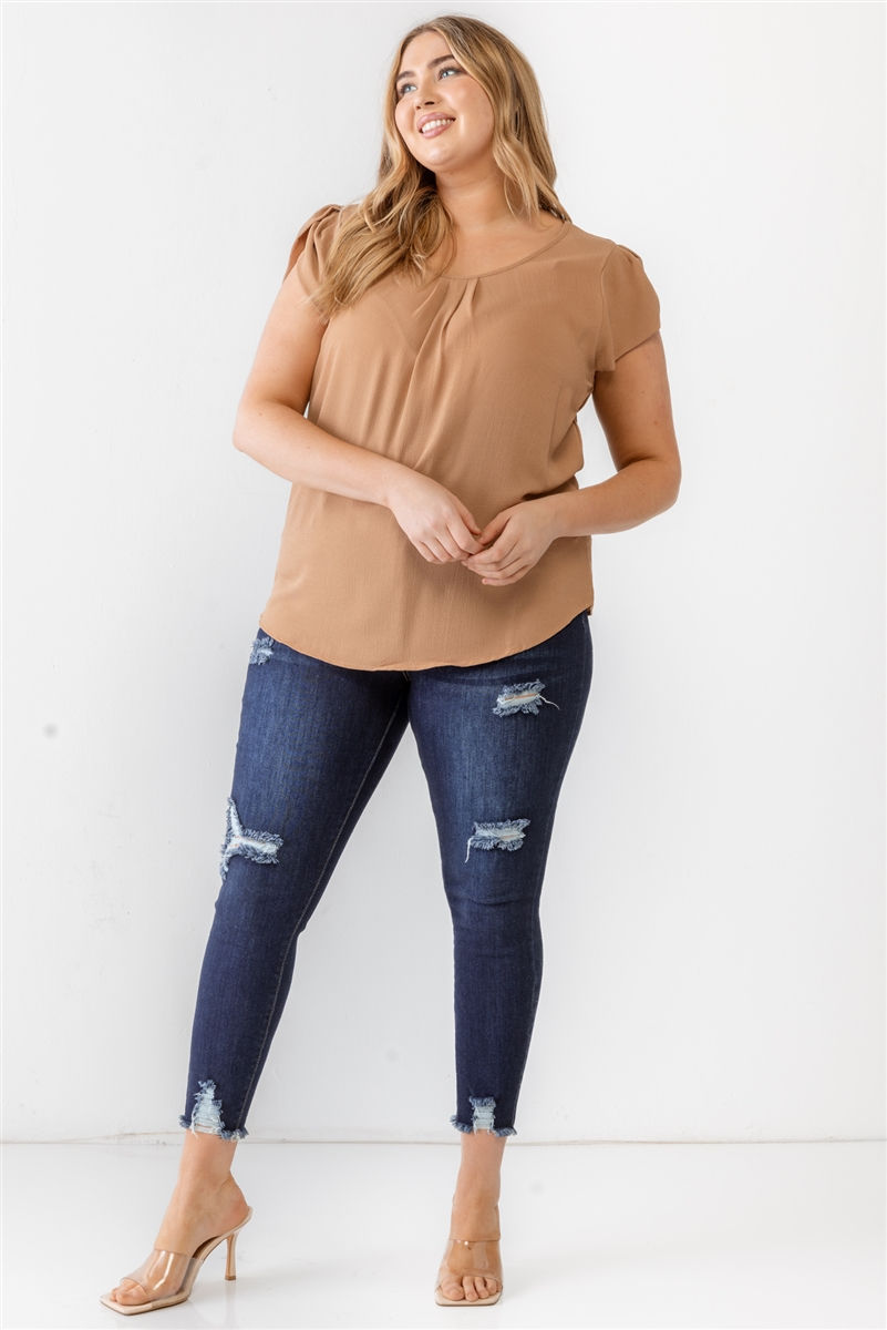 Thumbnail: Plus Koshibo Textured Cap Sleeve Top