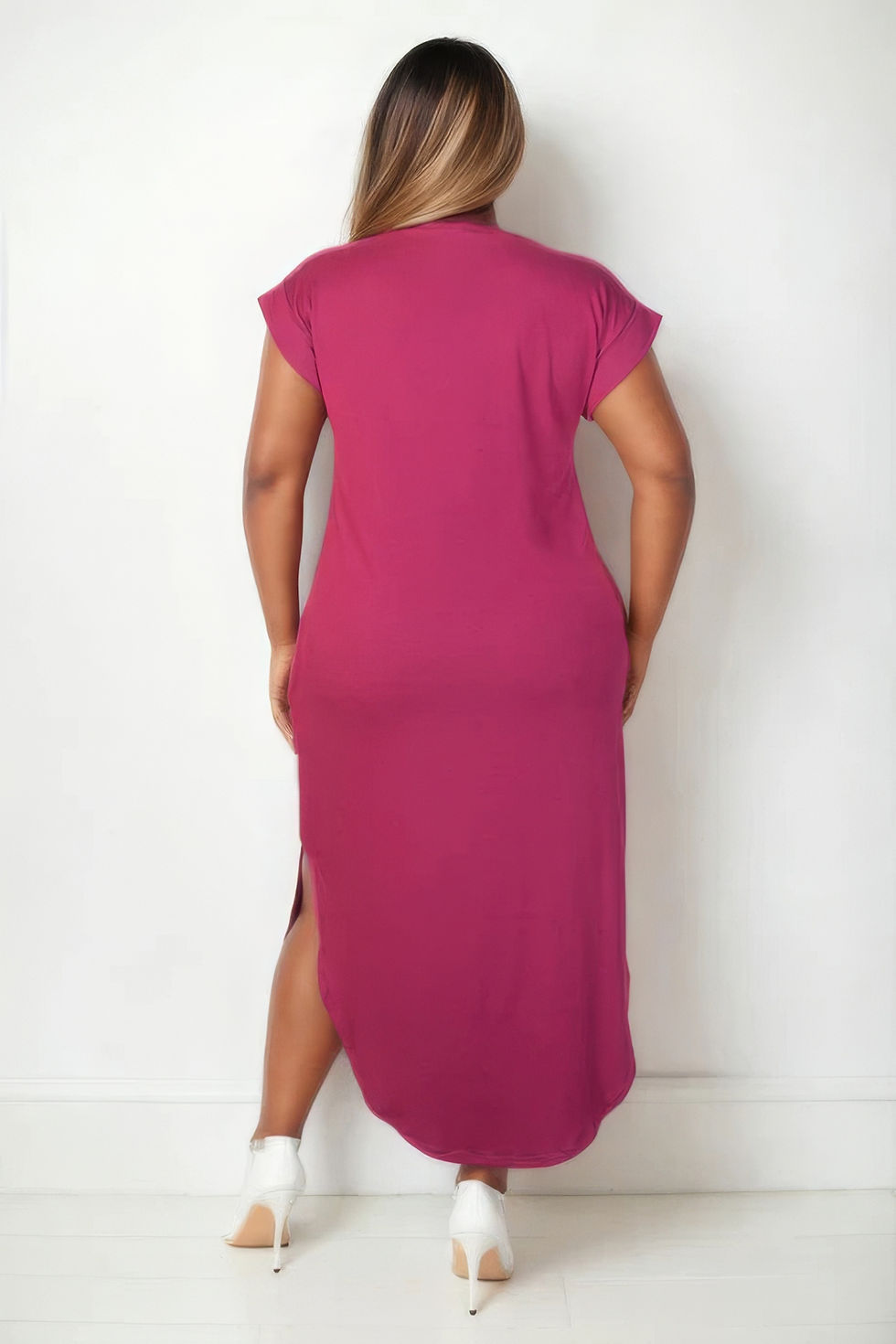 Thumbnail: Plus Size Hidden Pocket Batwing Sleeve V Neck Long Dress