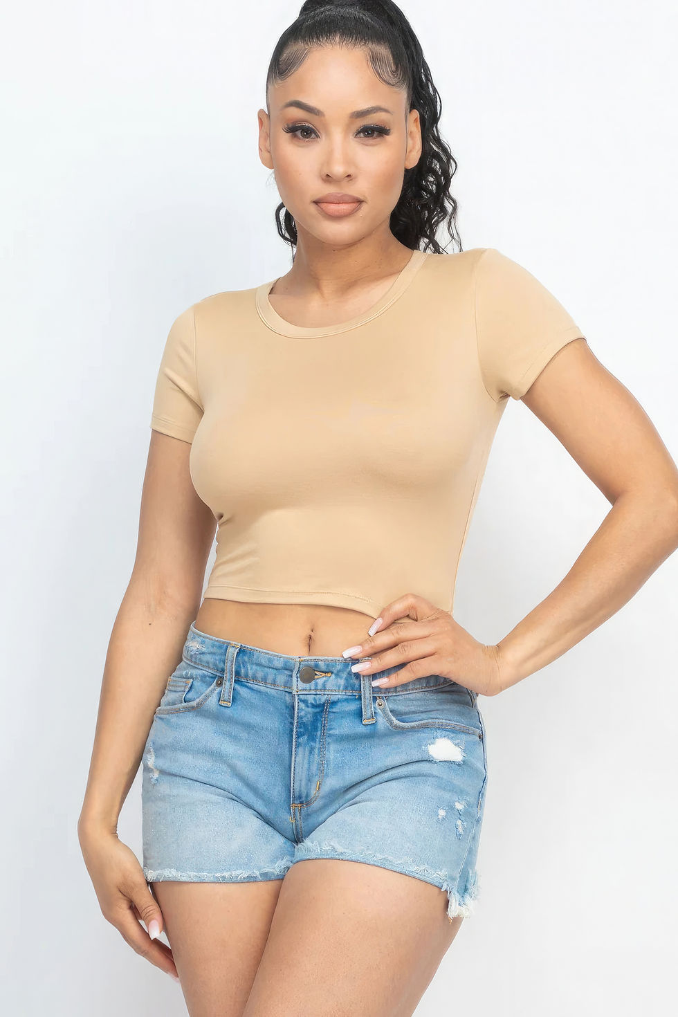 Thumbnail: Short Sleeve Roundneck Crop Top