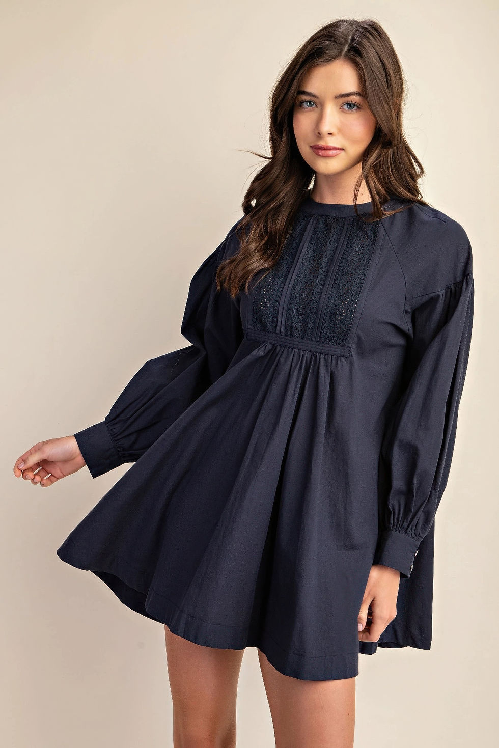 Thumbnail: Long sleeve mini dress with lace detail