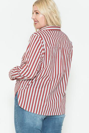 Thumbnail: Multi Stripe Side Slit Cotton Shirt 