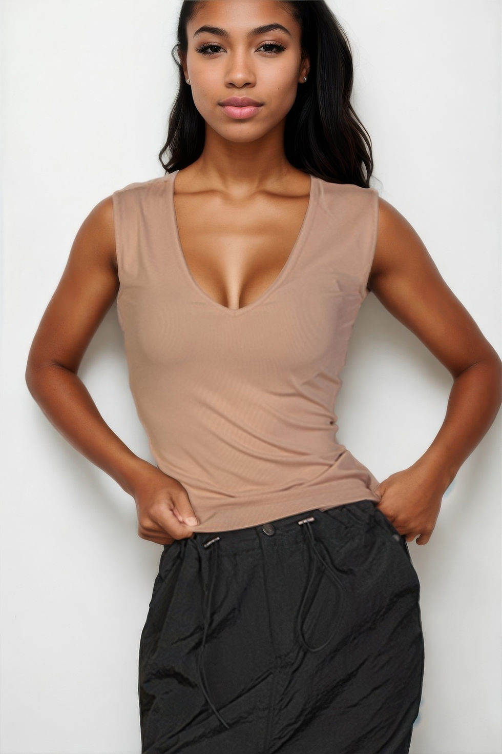 Thumbnail: Ribbed V-neck Sleeveless Top