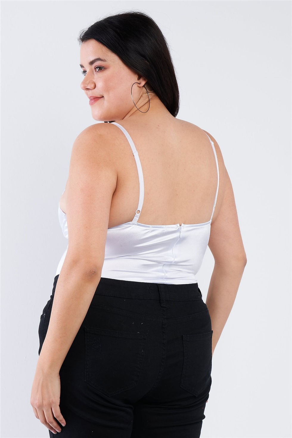 Thumbnail: Plus Size Silk Chain Spaghetti Strap High Thong Center Cut Out Bodysuit