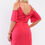 Thumbnail: Plus Coral Pink Off-the-shoulder Silver Ball Beaded Hem Mini Dress