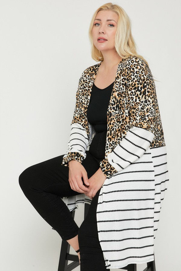 Thumbnail: Long sleeves print-striped cardigan