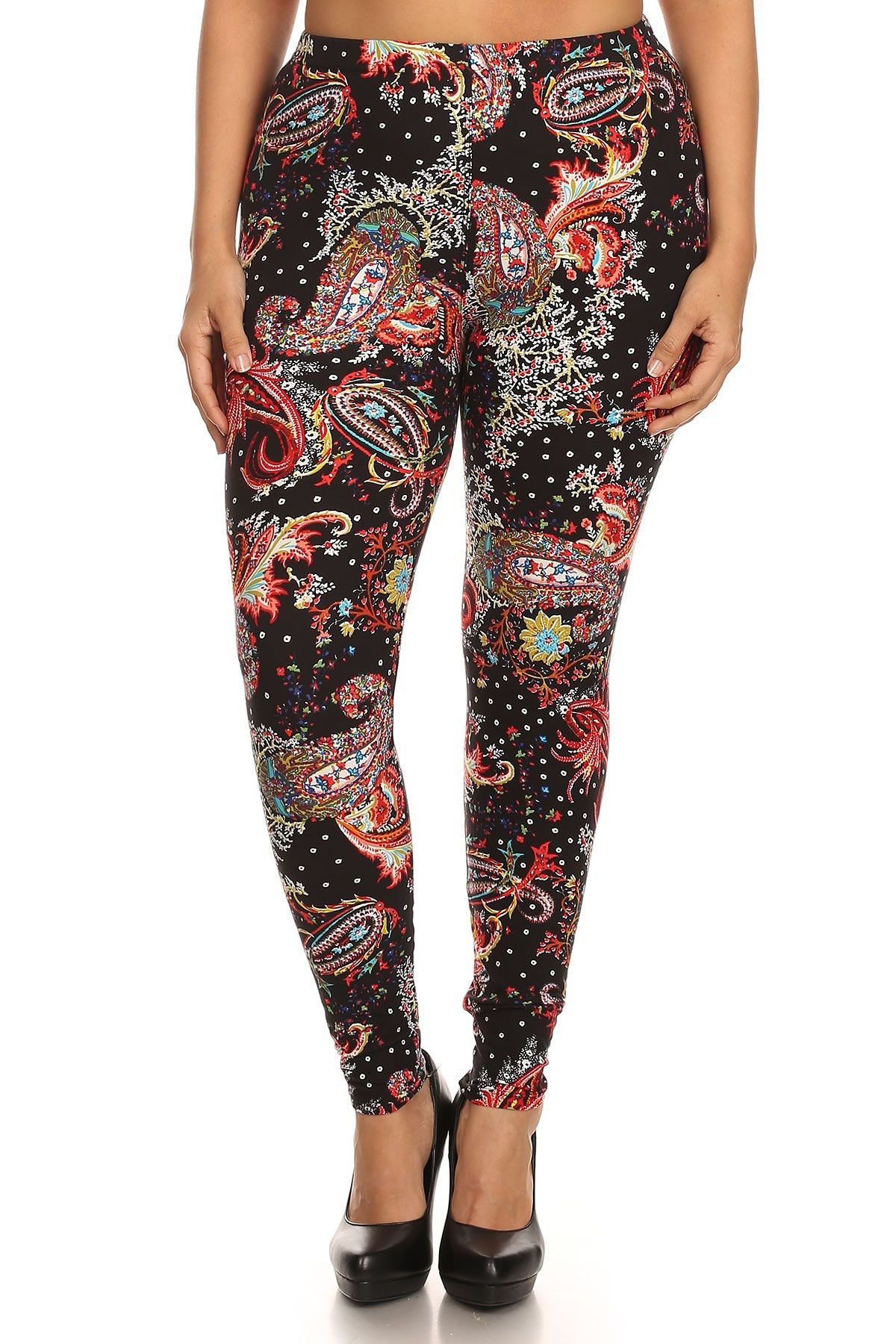 Multi-color Paisley Print, Banded, Full Length Leggings In A Fitted Style Wi...